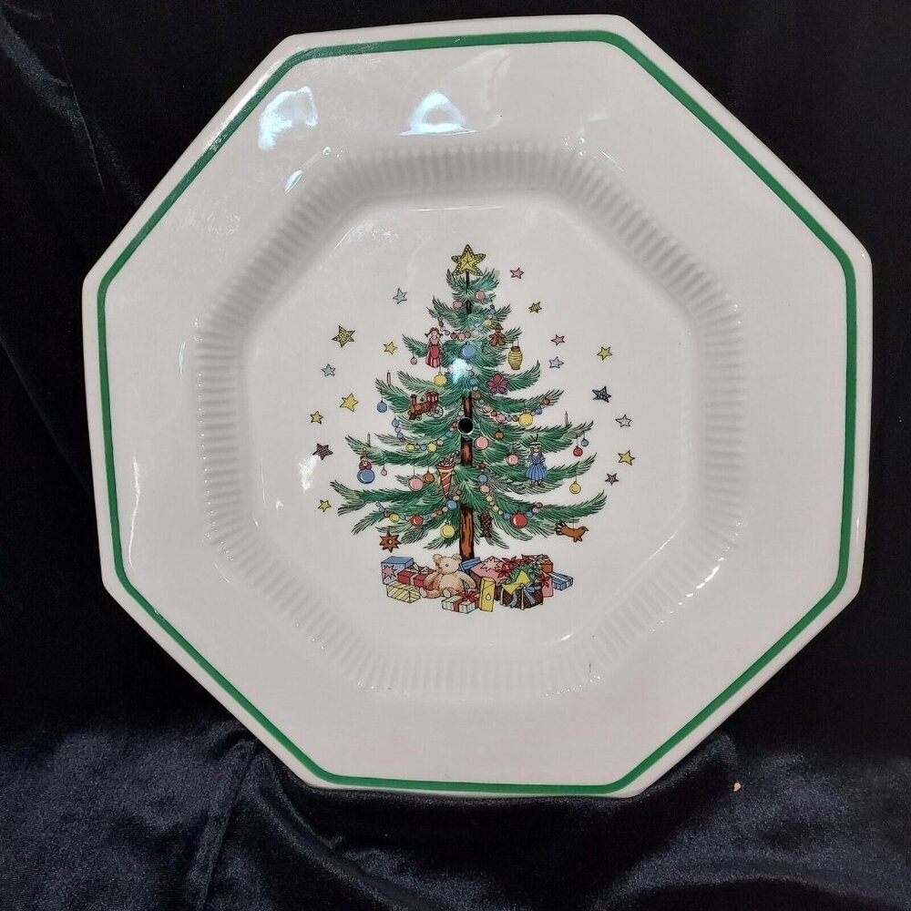 Nikko Happy Holiday Porcelain 2 Tier Octagon Serving Tray w/ Post Gold Handle - Picture 10 of 13
